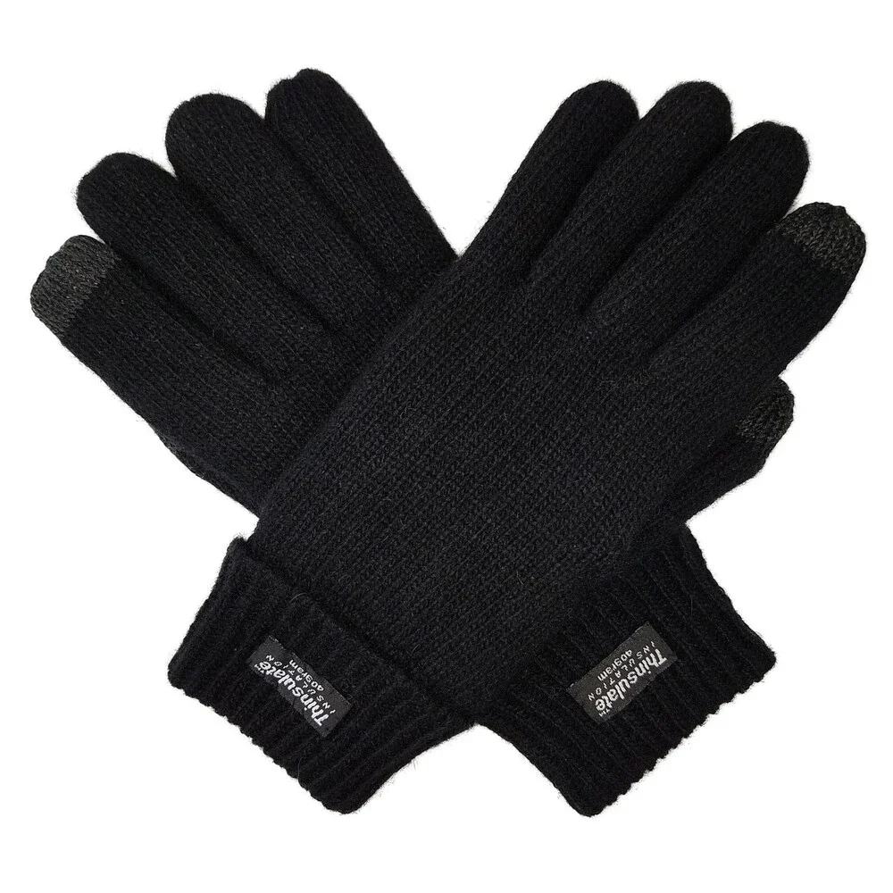BRUCERIVER Black Ladie's Wool Knit Gloves Thinsulate Lining Size Touchscreen S